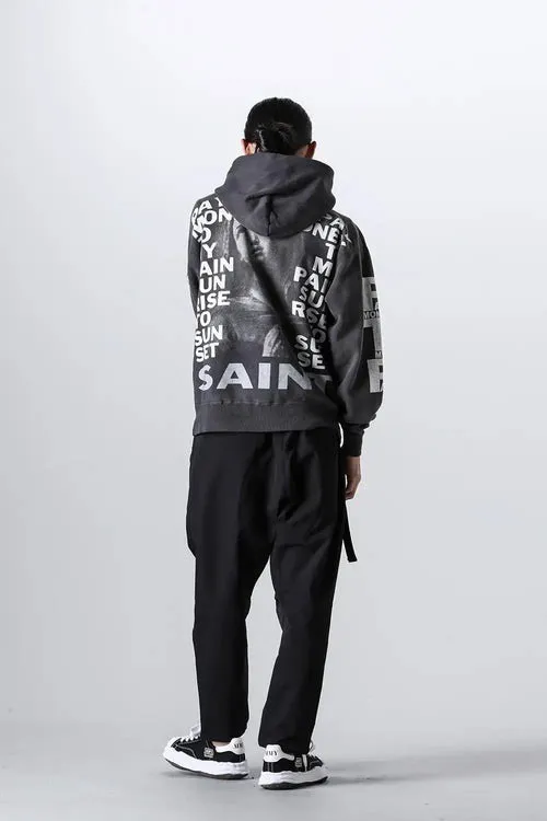 SAINT Mxxxxxx × PAY MONEY TO MY PAIN PTP_HOODIE/BRAND MONEY/BLK Co-branded PTP Virgin Mary dollar hoodie Washed black S-XL Assute dyeing The whole piece is sprayed with horse fade Mold customization joint main mark/washed mark Factory four-needle and six-thread workmanship No bone seams More comfortable to wear Repeated modification of proofing Authentic grade crack printing VINTAGE value is full